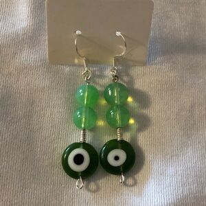 NEW Handmade Green Evil Eye Dangle Earrings